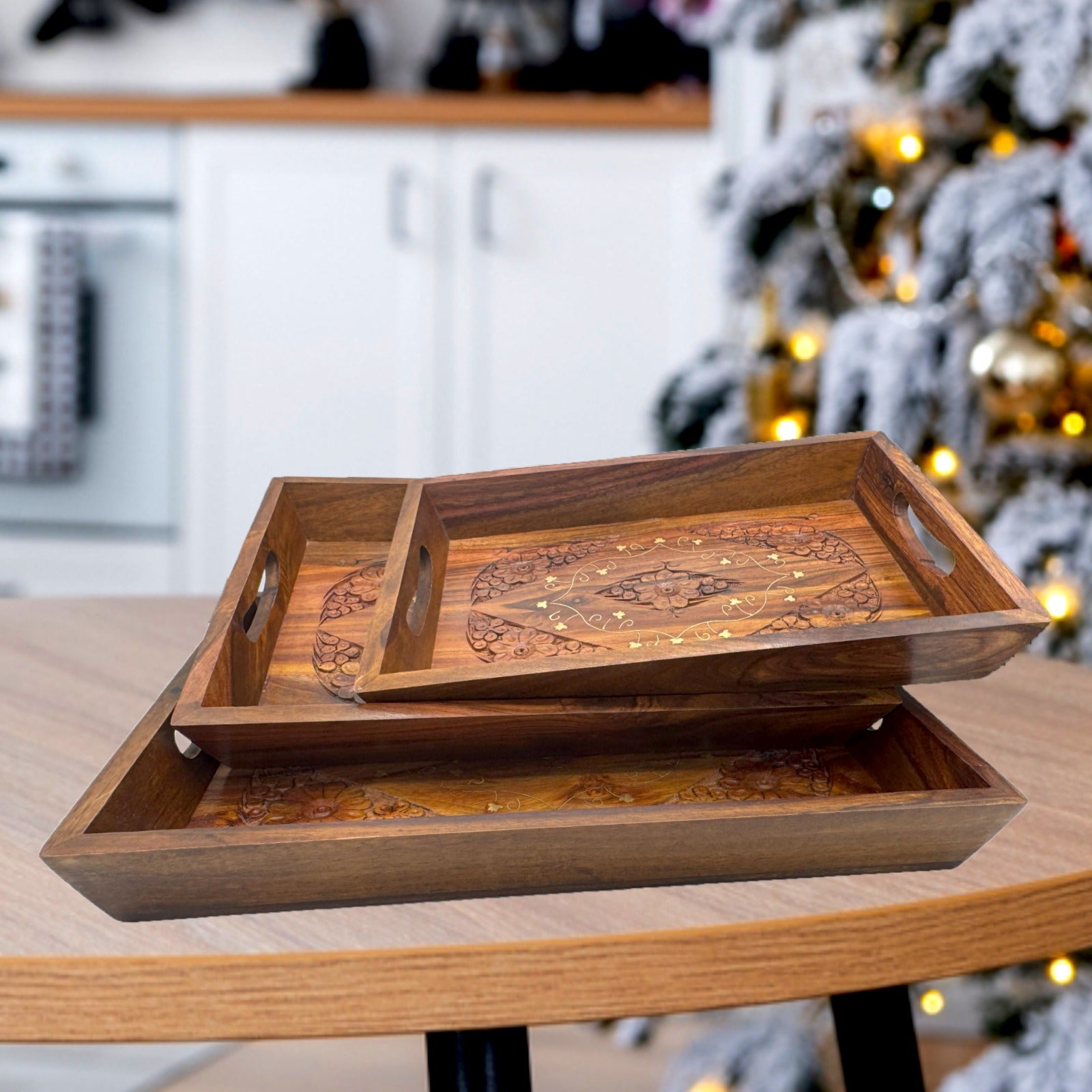 Wooden Serving Tray Set of 3