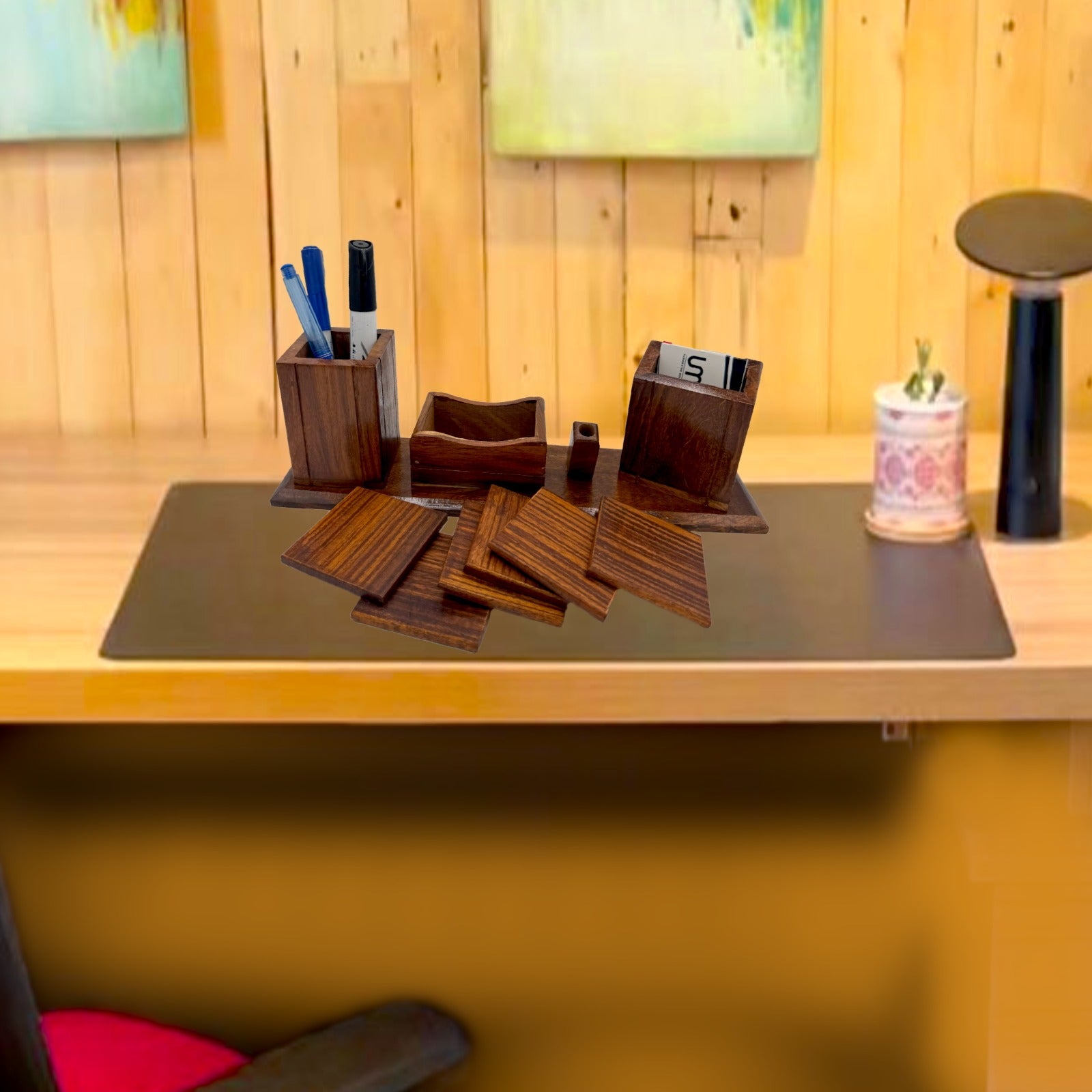 Wooden Pen Stand & Office Desk Organiser