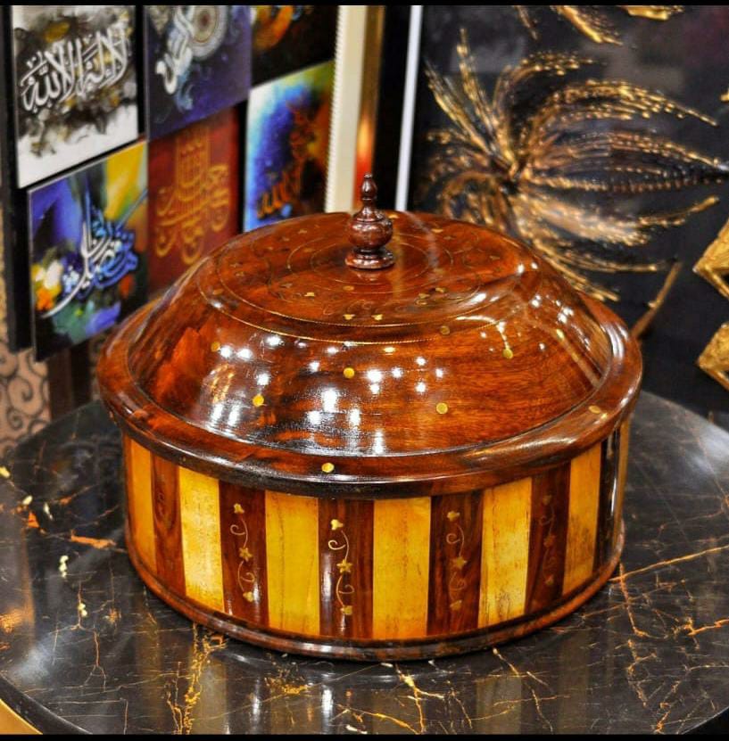 Handcrafted Wooden Hot Pot with Detachable Stainless Steel Bowl & Brass Accents