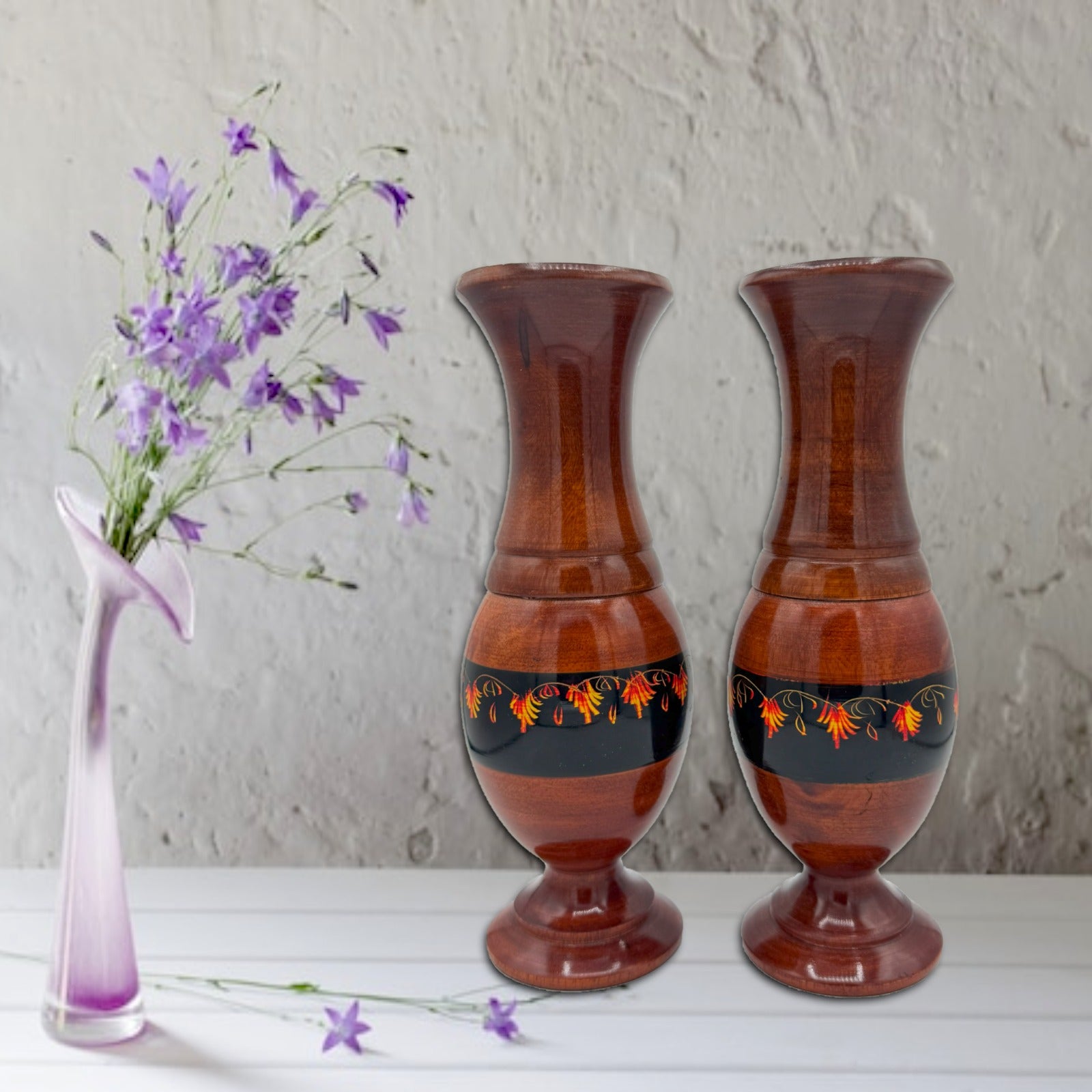 Handcrafted Wooden Decorative Vase – Set of 2